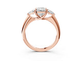 Rose gold Three-Stone Radiant Cut Cut Diamond Ring with Trillion Side Stones and Four-Prong Setting_6