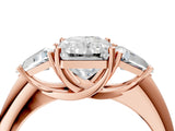 Rose gold Three-Stone Radiant Cut Cut Diamond Ring with Trillion Side Stones and Four-Prong Setting_7