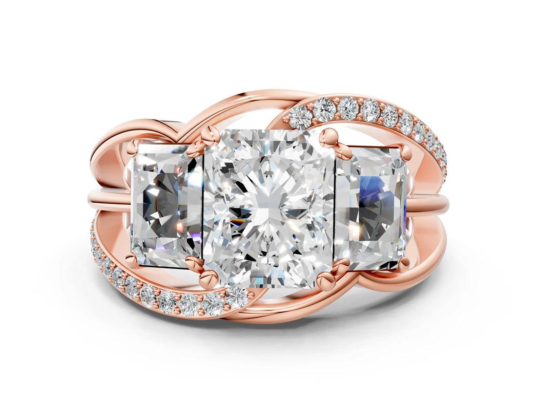 Rose gold Three-Stone Radiant Cut Cut Diamond Split Shank Prong Set Ring_15