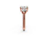 Rose gold Three-Stone Radiant Cut Cut Milgrain Band Prong Setting Ring_11
