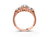 Rose gold Three-Stone Radiant Cut Cut Milgrain Band Prong Setting Ring_12