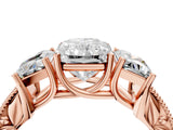 Rose gold Three-Stone Radiant Cut Cut Milgrain Pavé Engagement Ring_11