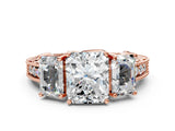 Rose gold Three-Stone Radiant Cut Cut Milgrain Pavé Engagement Ring_7