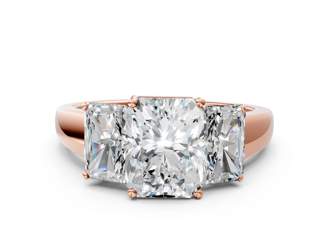 Rose gold Three-Stone Radiant Cut Cut Solitaire Ring with Classic Prong Setting_3