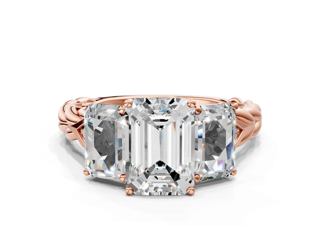 Rose gold Three-Stone Radiant Cut Diamond Braided Band Ring with Four-Prong Setting_90
