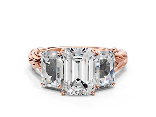 Rose Gold Radiant Cut Three Stone Engagement Ring Setting with Braided Band