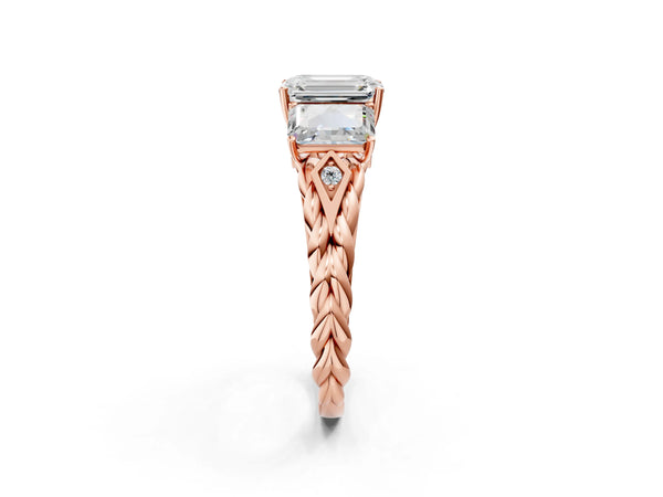 Rose Gold Radiant Cut Three Stone Engagement Ring Setting with Braided Band
