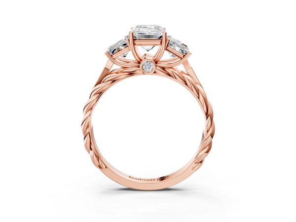 Rose Gold Radiant Cut Three Stone Engagement Ring Setting with Braided Band