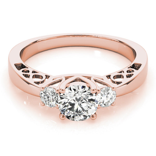 Rose gold Three-Stone Radiant Cut Diamond Cathedral Engagement Ring with Prong Setting 2