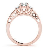 Rose gold Three-Stone Radiant Cut Diamond Cathedral Engagement Ring with Prong Setting 2
