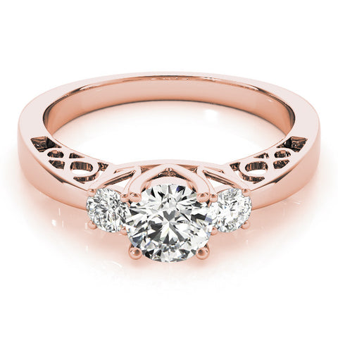 Rose gold Three-Stone Radiant Cut Diamond Cathedral Engagement Ring with Prong Setting 2