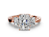 Rose gold Three-Stone Radiant Cut Diamond Cathedral Engagement Ring with Prong Setting_6
