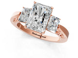 Rose gold Three-Stone Radiant Cut Diamond Cathedral Engagement Ring with Prong Setting_7