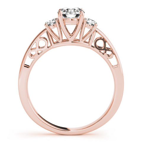 Rose gold Three-Stone Radiant Cut Diamond Cathedral Engagement Ring with Prong Setting