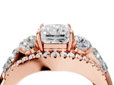 Rose gold Three-Stone Radiant Cut Diamond Engagement Ring with Pave Band and Prong Setting_10