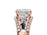 Rose gold Three-Stone Radiant Cut Diamond Engagement Ring with Pave Band and Prong Setting_11