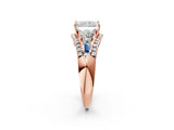 Rose gold Three-Stone Radiant Cut Diamond Engagement Ring with Pave Band and Prong Setting_8
