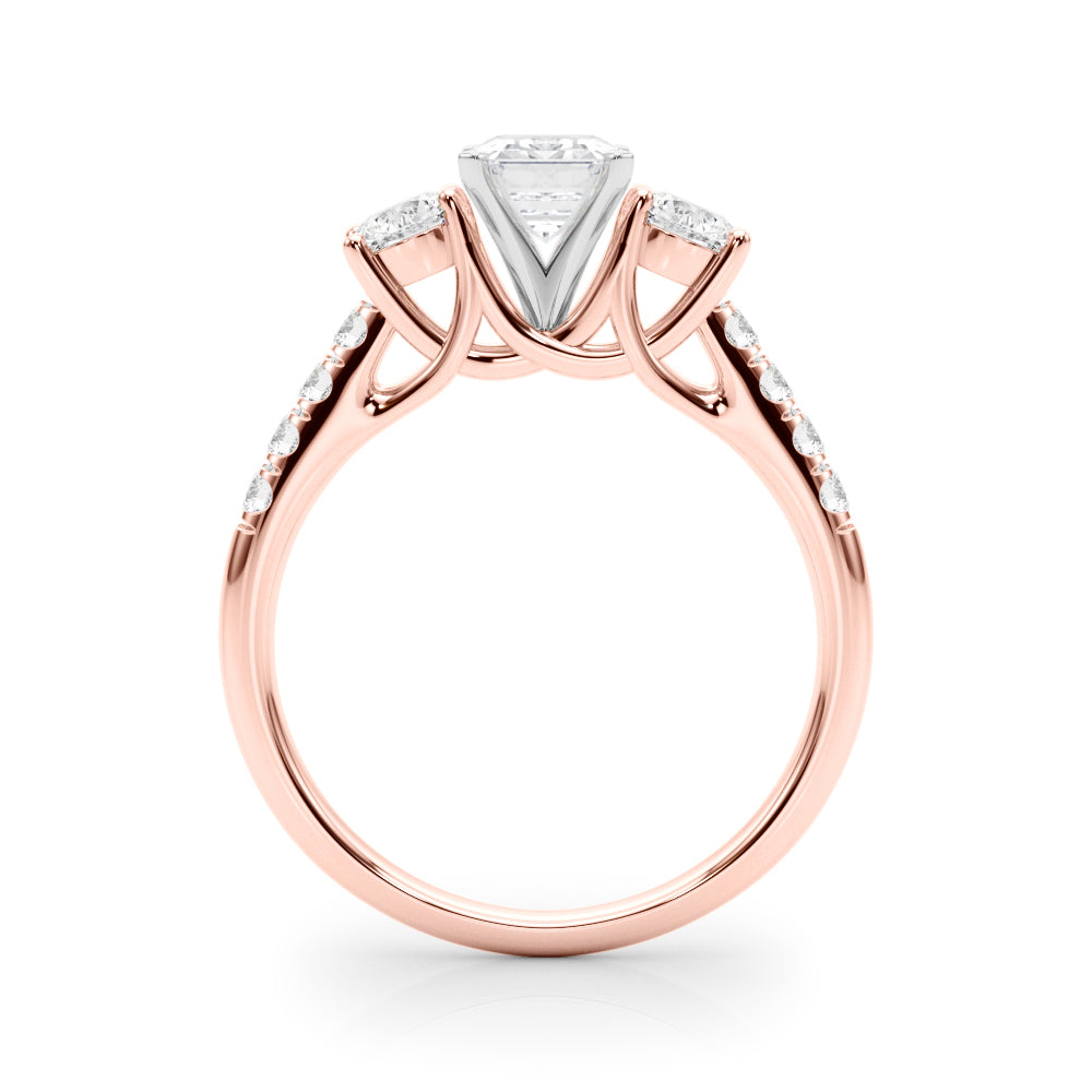 Rose gold Three-Stone Radiant Cut Diamond Pavé Band with Four-Prong Setting 1