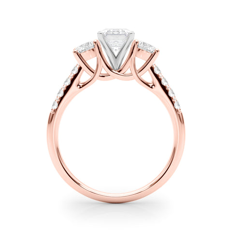 Rose gold Three-Stone Radiant Cut Diamond Pavé Band with Four-Prong Setting 1