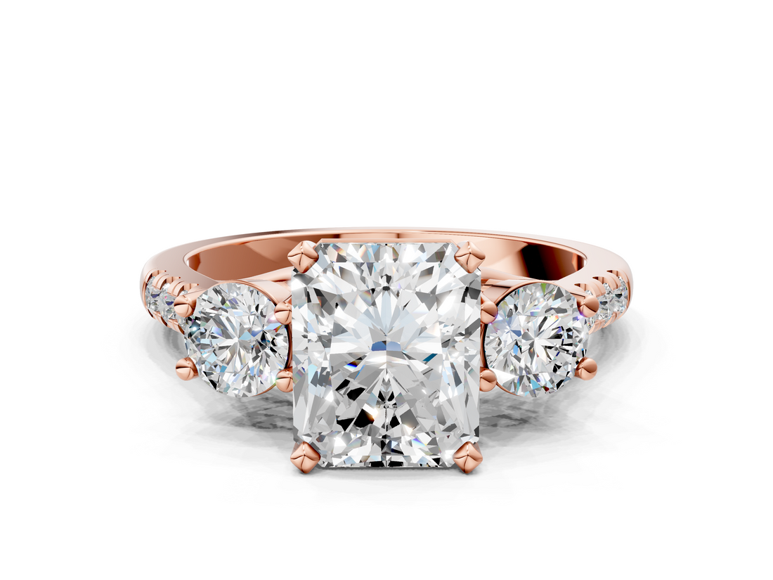 Rose gold Three-Stone Radiant Cut Diamond Pavé Band with Four-Prong Setting_46