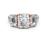 Rose gold Three-Stone Radiant Cut Diamond Pavé Band with Prong Setting_3