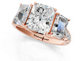 Rose gold Three-Stone Radiant Cut Diamond Pavé Band with Prong Setting_4