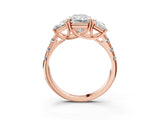 Rose gold Three-Stone Radiant Cut Diamond Pavé Band with Prong Setting_6