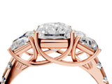 Rose gold Three-Stone Radiant Cut Diamond Pavé Band with Prong Setting_7