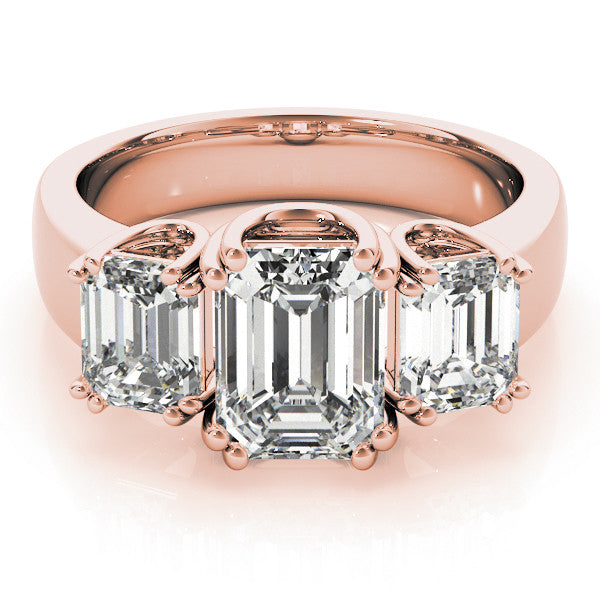 Rose gold Three-Stone Emerald Cut Diamond Ring with Channel Set Band and Four-Prong Setting