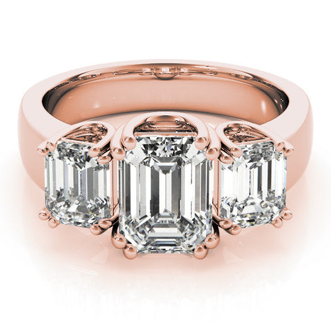 Rose gold Three-Stone Radiant Cut Diamond Ring with Channel Set Band and Four-Prong Setting 2