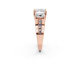 Rose gold Three-Stone Radiant Cut Diamond Ring with Channel-Set Band and Four-Prong Setting_121