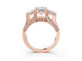 Rose gold Three-Stone Radiant Cut Diamond Ring with Channel-Set Band and Four-Prong Setting_122