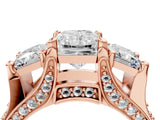 Rose gold Three-Stone Radiant Cut Diamond Ring with Channel-Set Band and Four-Prong Setting_123