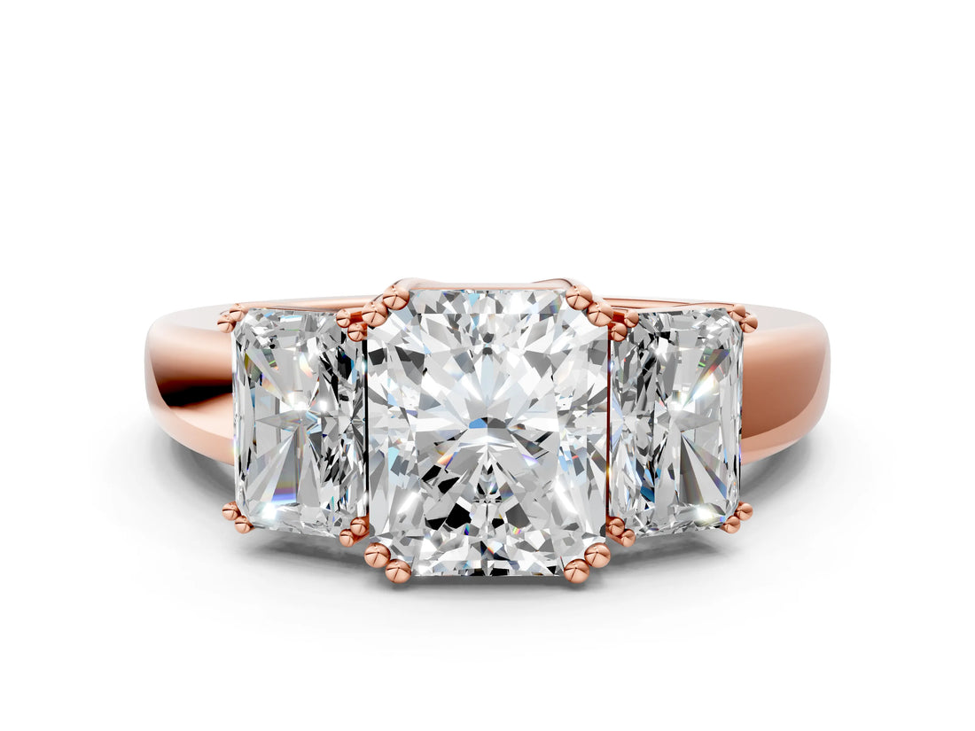 Rose gold Three-Stone Radiant Cut Diamond Ring with Channel Set Band and Four-Prong Setting_13