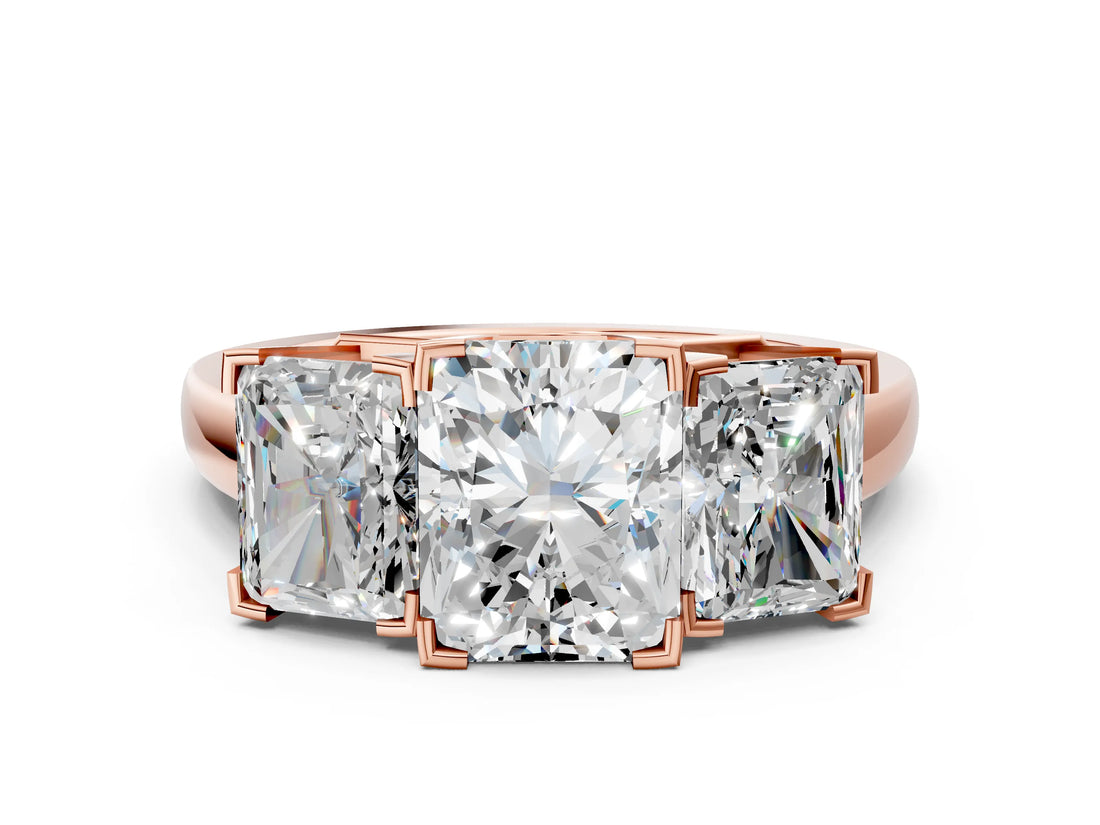 Rose gold Three-Stone Radiant Cut Diamond Ring with Channel Set Band and Four-Prong Setting_18