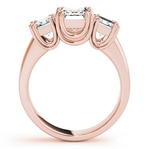 Rose gold Three-Stone Radiant Cut Diamond Ring with Channel Set Band and Four-Prong Setting