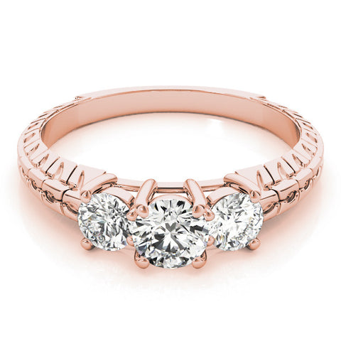 Rose gold Three-Stone Radiant Cut Diamond Ring with Channel-Set Band and Prong Setting 2