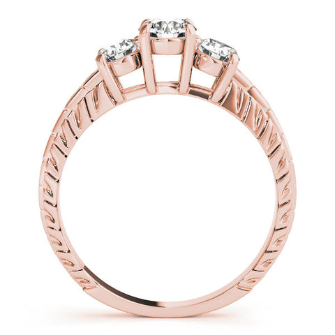 Rose gold Three-Stone Radiant Cut Diamond Ring with Channel-Set Band and Prong Setting