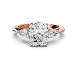 Rose gold Three-Stone Radiant Cut Diamond Ring with Pear  Side Stones in Four-Prong Setting_12