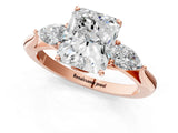 Rose gold Three-Stone Radiant Cut Diamond Ring with Pear  Side Stones in Four-Prong Setting_13