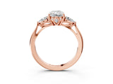 Rose gold Three-Stone Radiant Cut Diamond Ring with Pear  Side Stones in Four-Prong Setting_15