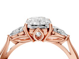 Rose gold Three-Stone Radiant Cut Diamond Ring with Pear  Side Stones in Four-Prong Setting_16