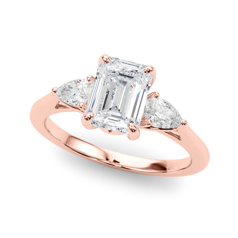 Rose gold Three-Stone Radiant Cut Diamond Ring with Pear Side Stones on a Platinum Band and Four-Prong Setting 1