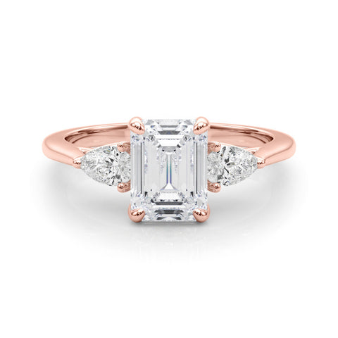 Rose gold Three-Stone Radiant Cut Diamond Ring with Pear Side Stones on a Platinum Band and Four-Prong Setting 2