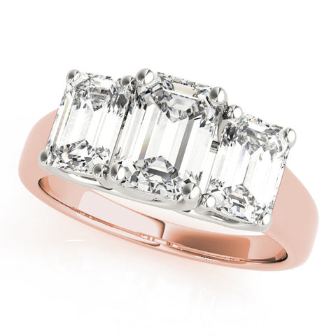 Rose gold Three-Stone Radiant Cut Diamond Ring with Prong Setting and Classic Band 1