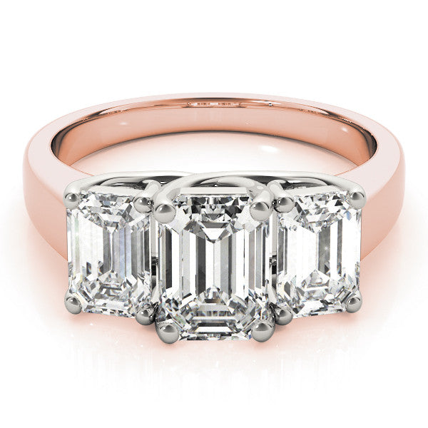 Rose gold Three-Stone Radiant Cut Diamond Ring with Prong Setting and Classic Band 2