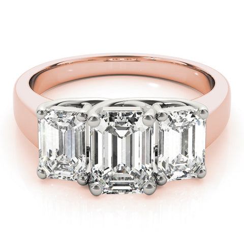 Rose gold Three-Stone Radiant Cut Diamond Ring with Prong Setting and Classic Band 2