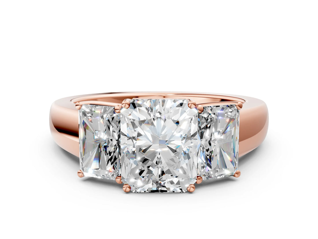 Rose gold Three-Stone Radiant Cut Diamond Ring with Prong Setting and Classic Band_3