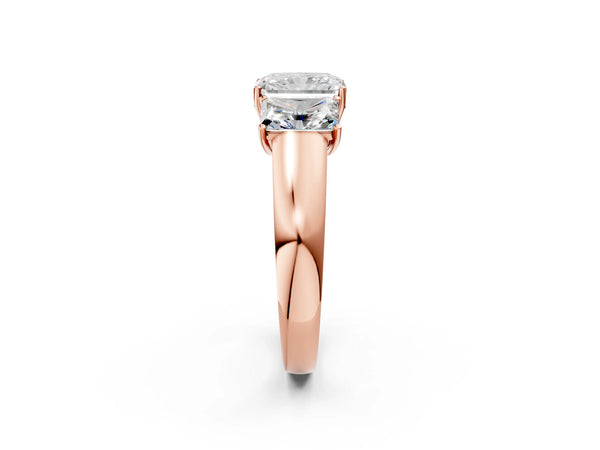 Rose Gold Radiant Cut Three Stone Engagement Ring Setting with Touching Matching Side Stones