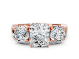 Rose gold Three-Stone Radiant Cut Diamond Ring with Round Side Stones, Classic Band, and Four-Prong Setting_3